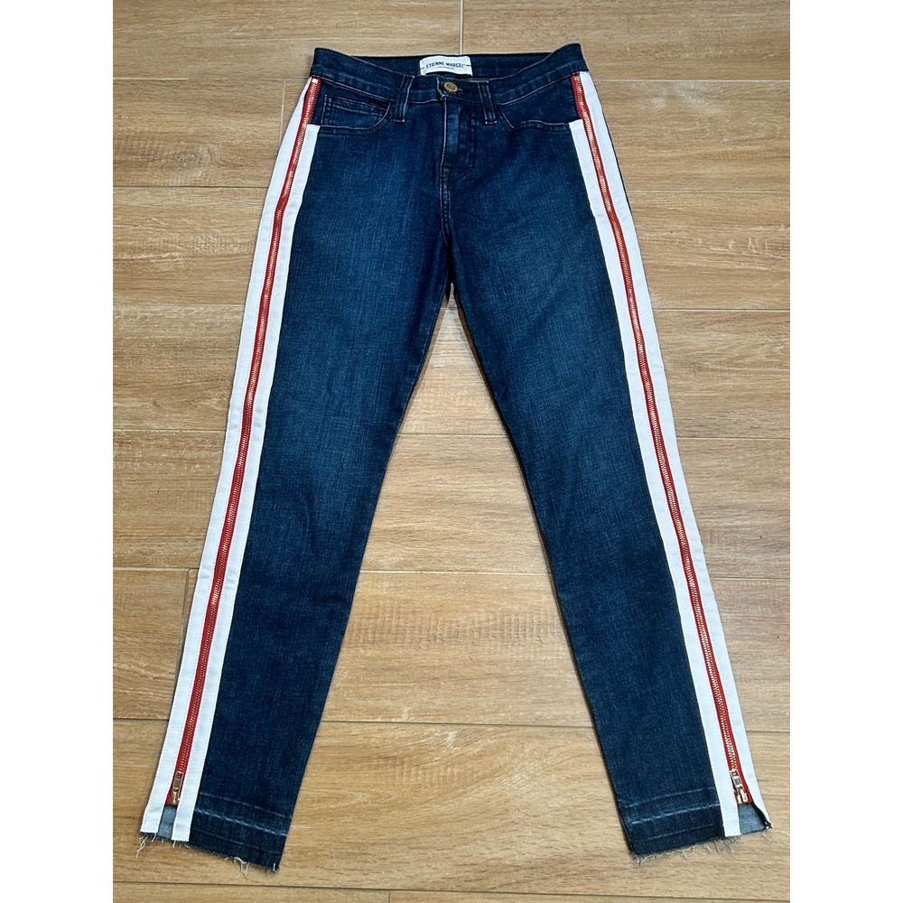 Etienne Marcel EM1051 Jeans Red Zipper Side‎ Stripe Dark Wash Denim Womens